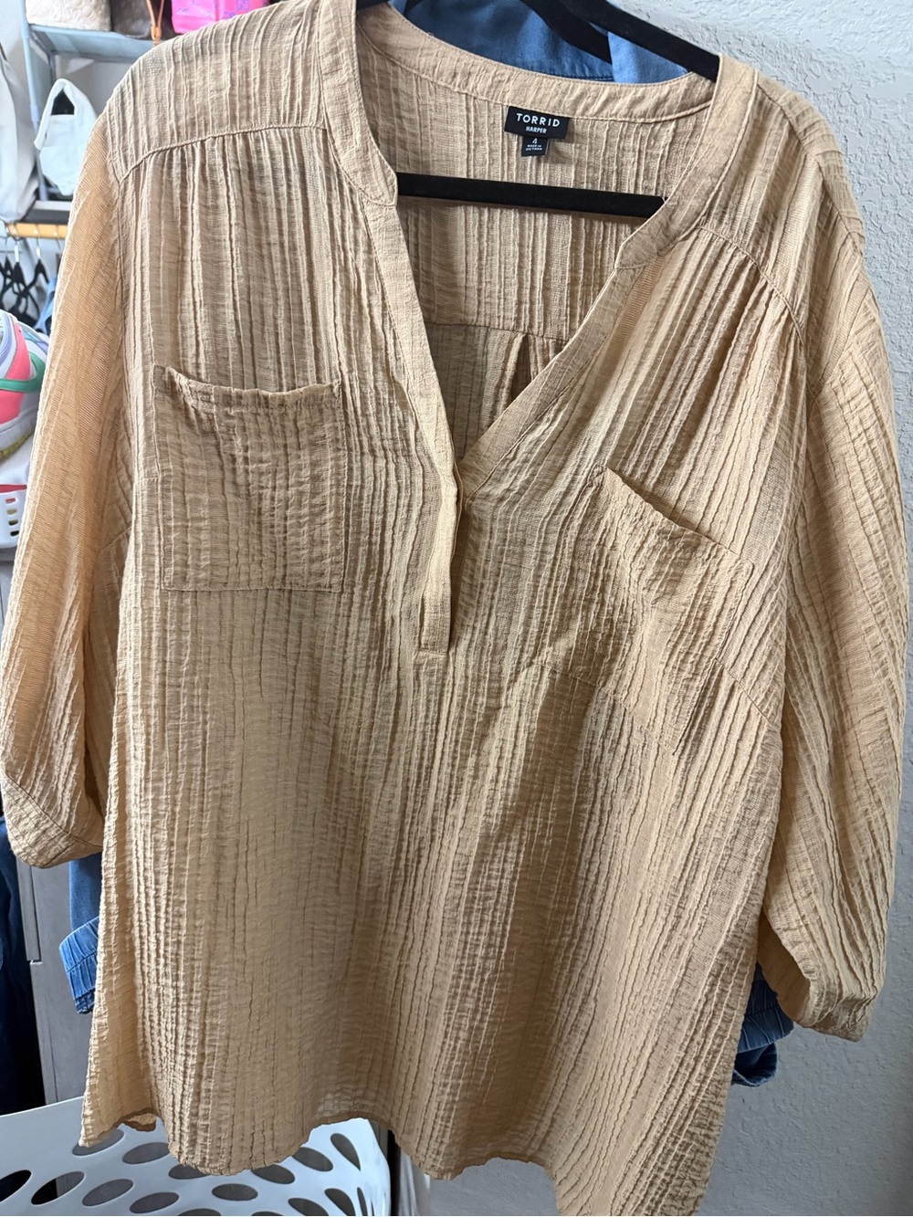 torrid Beige Crinkle Pullover Tunic with Chest Pockets